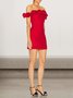 Femmes Plain Rouge À Épaules Dénudées Confortable Mini Robe Sexy