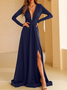 Femmes Plain Noir Col V Confortable Robe Maxi Sexy