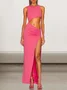 Femmes Floral Rose Foncé Col Rond Confortable Robe Maxi Sexy