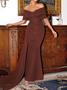 Femmes Plain Rouge l'Encolure Bateau Confortable Robe Maxi Sexy