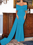 Femmes Plain Rouge l'Encolure Bateau Confortable Robe Maxi Sexy