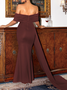 Femmes Plain Rouge l'Encolure Bateau Confortable Robe Maxi Sexy