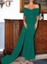 Femmes Plain Rouge l'Encolure Bateau Confortable Robe Maxi Sexy