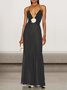 Femmes Floral Noir Col V Confortable Robe Maxi Sexy