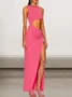 Femmes Floral Rose Foncé Col Rond Confortable Robe Maxi Sexy