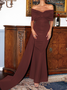 Femmes Plain Rouge l'Encolure Bateau Confortable Robe Maxi Sexy
