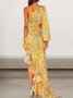 Femmes Floral Or Une Épaule Dénudée Confortable Robe Maxi Sexy