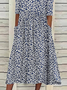 Femmes Petites fleurs Bleu Col Rond Confortable Robe Mi-Longue Décontracté
