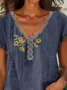 Chemises Vacances Floral Été Coton Brodé Quotidien Manches Courtes Régulier Régulier pour Femmes