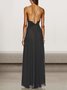 Femmes Floral Noir Col V Confortable Robe Maxi Sexy