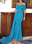 Femmes Plain Rouge l'Encolure Bateau Confortable Robe Maxi Sexy