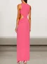 Femmes Floral Rose Foncé Col Rond Confortable Robe Maxi Sexy