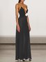 Femmes Floral Noir Col V Confortable Robe Maxi Sexy