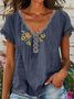 Chemises Vacances Floral Été Coton Brodé Quotidien Manches Courtes Régulier Régulier pour Femmes
