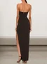 Femmes Floral Noir Sans Bretelles Confortable Robe Maxi Sexy