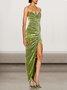 Femmes Plain Vert Sans Bretelles Confortable Mini Robe Sexy