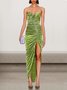 Femmes Plain Vert Sans Bretelles Confortable Mini Robe Sexy