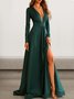 Femmes Plain Noir Col V Confortable Robe Maxi Sexy