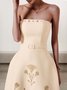 Femmes Plain Abricot Sans Bretelles Confortable Robe Mi-Longue Sexy