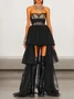 Femmes Plain Noir Sans Bretelles Confortable Robe Maxi Sexy