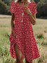 Femmes Floral Rouge Col Rond Confortable Mini Robe Décontracté