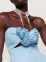 Femmes Plain Lac Bleu Sans Bretelles Confortable Mini Robe Sexy