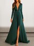 Femmes Plain Noir Col V Confortable Robe Maxi Sexy