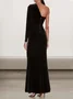 Femmes Plain Noir Une Épaule Dénudée Confortable Robe Maxi Sexy
