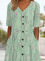 Femmes Floral Vert Col V Confortable Robe Mi-Longue Décontracté