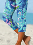 Pantalons De Yoga Décontracté Été océan Motif Polyester Micro-élasticité Serré Corsaire Legging Régulier pour Femmes