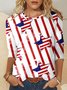 T-shirts Femmes Décontracté Été Drapeau des États-Unis Polyester Col V Micro-élasticité Vacances Droit Le jour de l'indépendance