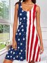 Femmes Le jour de l'indépendance (Drapeau) Blanc Col Rond Confortable Robe Mi-Longue Simple