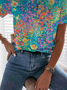 T-shirts Femmes Décontracté Floral Été Polyester Micro-élasticité Manches Courtes Col Rond Droit Régulier