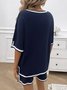 Deux Pièces Ensembles Femmes Décontracté Bloc de Couleur Été Col V Naturel Micro-élasticité Quotidien Top Avec Pantalons Régulier