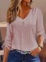 T-shirts Décontracté Plain Printemps / Automne Dentelle Ample Cordon de Serrage Manches trois quarts Élasticité moyenne Non pour Femmes