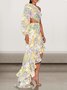 Femmes Floral Blanc-Jaune Une Épaule Dénudée Confortable Robe Maxi Sexy