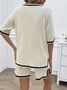 Deux Pièces Ensembles Femmes Décontracté Bloc de Couleur Été Col V Naturel Micro-élasticité Quotidien Top Avec Pantalons Régulier