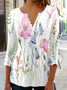 Chemisiers1 Femmes Décontracté Floral Été Polyester Naturel Demi Manche Col Rond Régulier Boucle