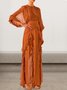 Femmes Pois Polka Orange Col Rond Confortable Robe Maxi Sexy