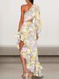 Femmes Floral Blanc-Jaune Une Épaule Dénudée Confortable Robe Maxi Sexy