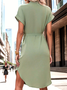 Femmes Plain Vert Col de Chemise Confortable Robe de Longueur Au Genou Décontracté