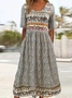 Femmes Floral Multicolore Col Rond Confortable Robe Maxi Décontracté