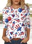 T-shirts Femmes Décontracté Été Drapeau des États-Unis Polyester Micro-élasticité Ample Col Rond Régulier Le jour de l'indépendance