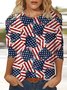 T-shirts Femmes Décontracté Été Drapeau des États-Unis Polyester Micro-élasticité Ample Col Rond Régulier Le jour de l'indépendance