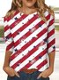 T-shirts Femmes Décontracté Été Drapeau des États-Unis Polyester Micro-élasticité Ample Col Rond Régulier Le jour de l'indépendance