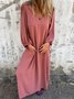 Femmes Plain Rouge Col V Confortable Robe Maxi Décontracté