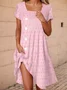 Femmes Plain Rose Col Carré Confortable Boucle Robe Mi-Longue Décontracté