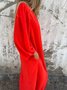 Femmes Plain Rouge Col V Confortable Robe Maxi Décontracté