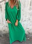 Femmes Plain Rouge Col V Confortable Robe Maxi Décontracté