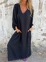 Femmes Plain Rouge Col V Confortable Robe Maxi Décontracté
